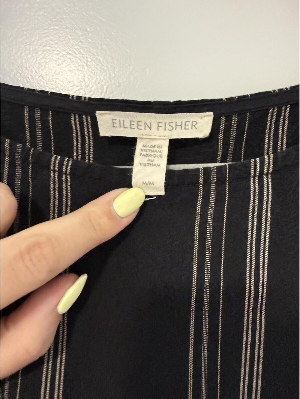 Eileen Fisher Black and Gray Striped Short Sleeve Blouse Size M/M - Picture 2 of 7